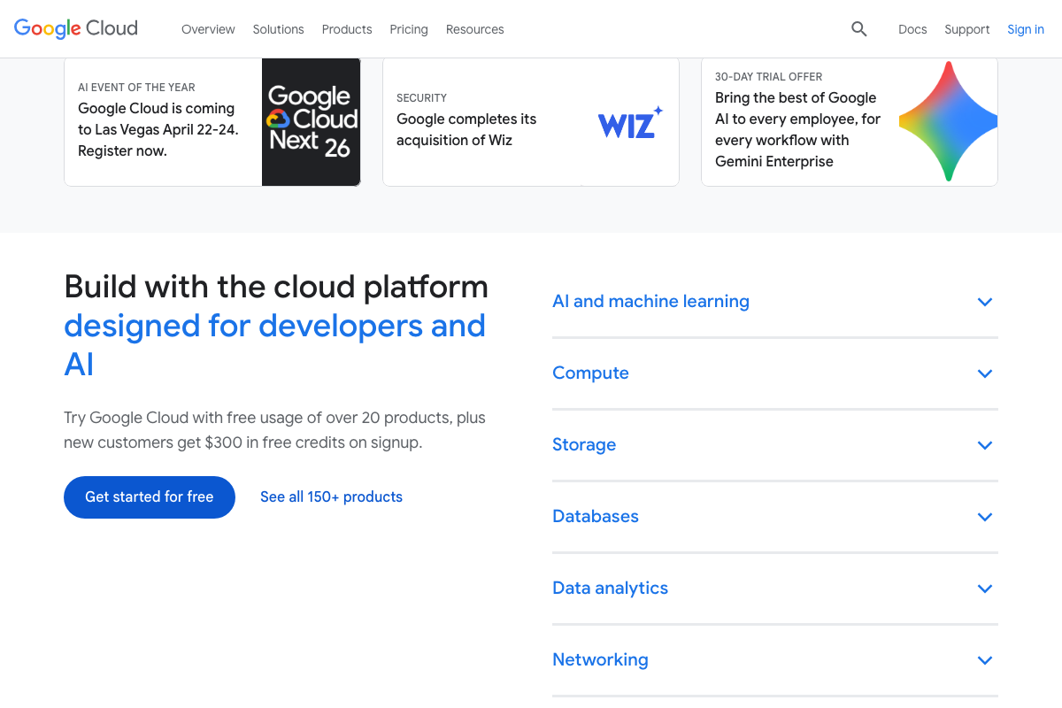 Google Cloud product category structure — custom domain management requires navigating to a specific hosting product, not a unified 