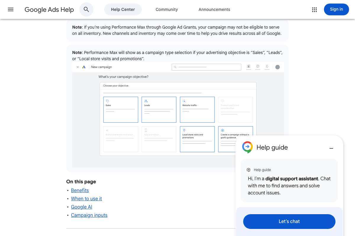 Performance Max 'Steer automation with your campaign inputs' benefit section
