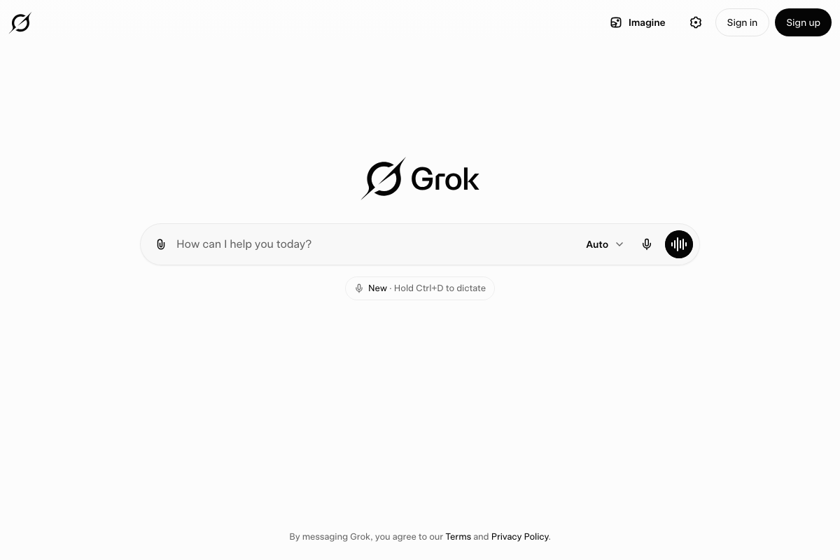 Grok homepage (grok.com) — no dedicated citations panel in the default interface; URLs must be parsed from response prose.