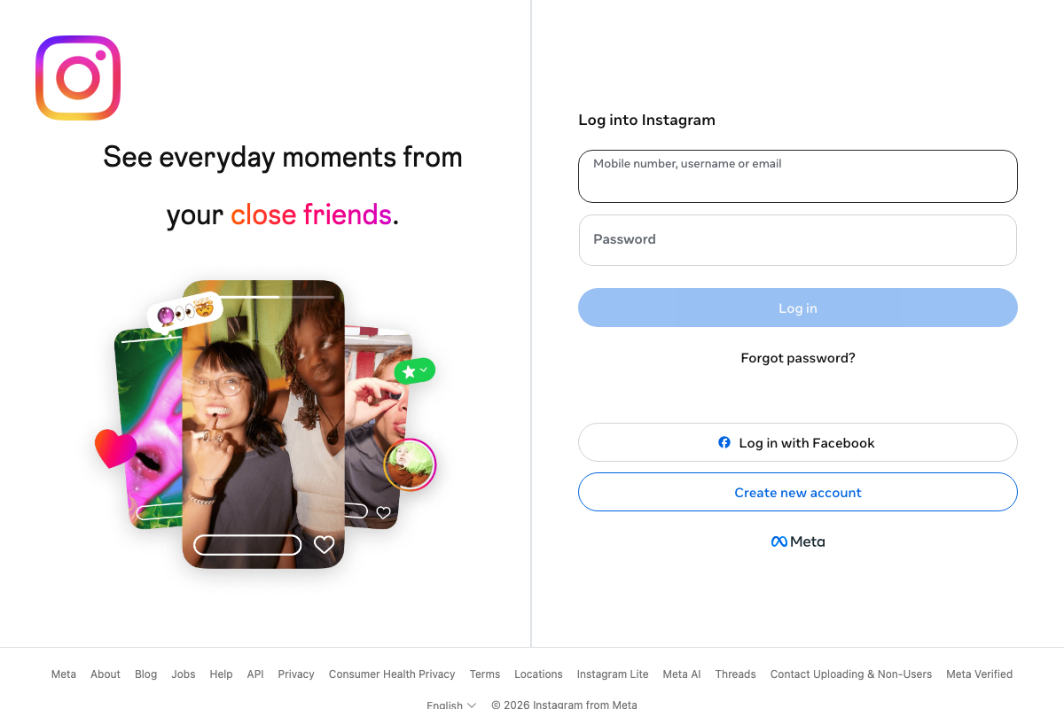 Instagram login page — full authentication wall; no post or brand data accessible without login.
