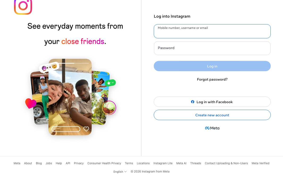 Third capture of Instagram's login page — content identical to the prior two Instagram screenshots.