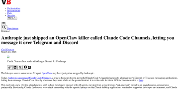 Article backdrop: Anthropic just shipped an OpenClaw killer called Claude Code