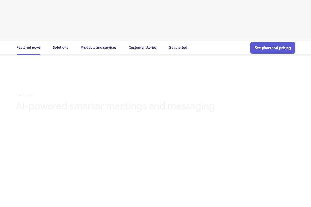 Microsoft Teams Solutions section heading 'AI-powered smarter meetings and messaging', microsoft.com, March 2026