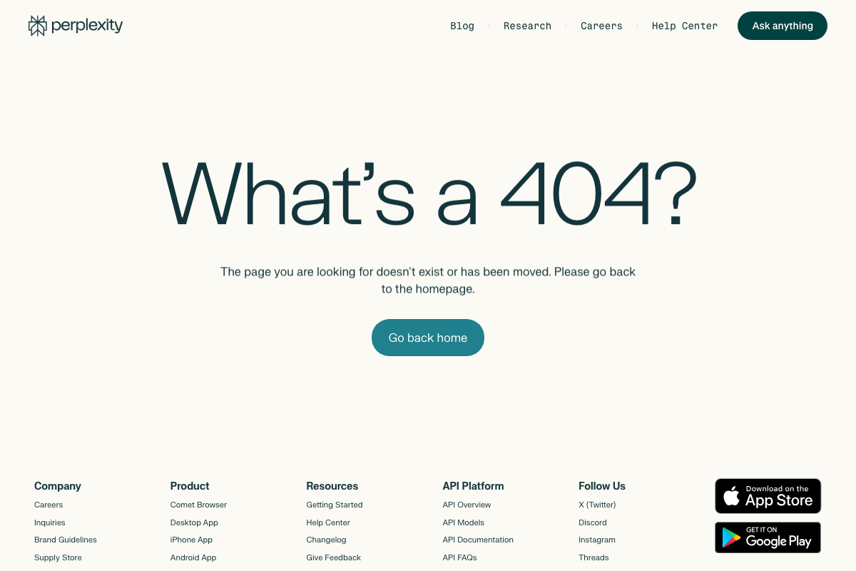 Perplexity 404 error at perplexity.ai/hub/blog/perplexity-computer — the announcement page does not exist at this URL as of March 2026