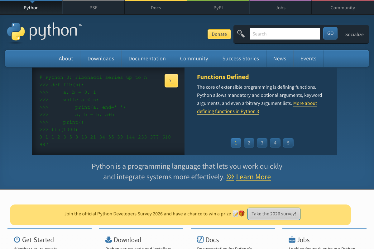 Python.org confirming Python 3.14.3 as current stable release — the runtime for Auto Research's train.py and prepare.py