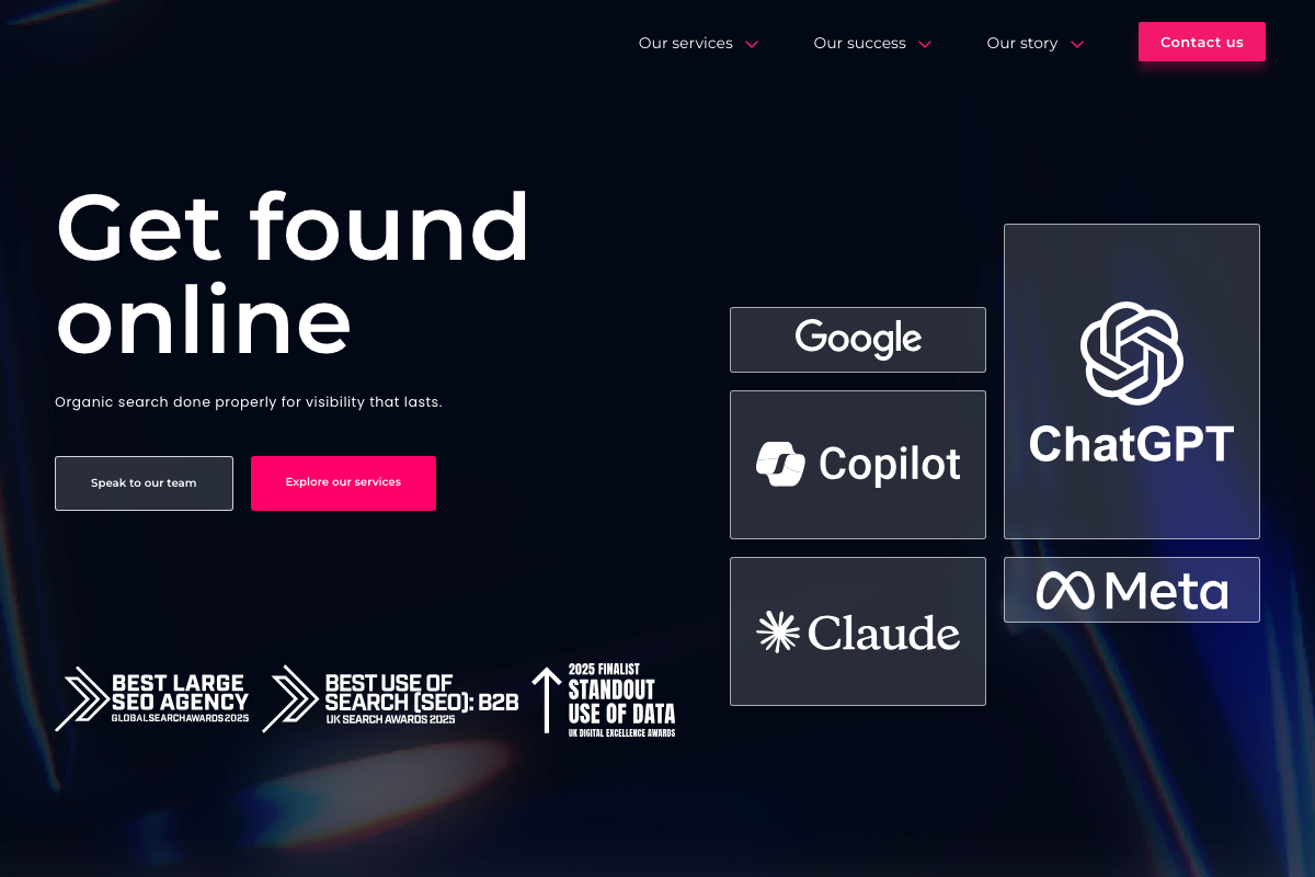 SEO Sherpa homepage (seosherpa.com) — the agency that reported on the Reboot Online experiment; experiment data is not shown on this page