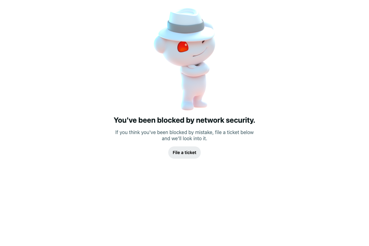 Reddit network security block — all three capture attempts returned an access-denied error, leaving Step 2 without documentary evidence.