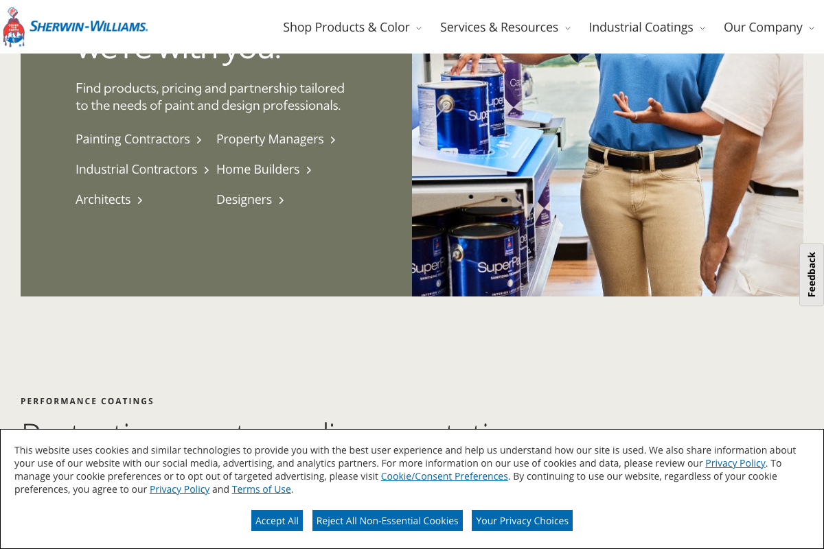 Sherwin-Williams professional trade section showing the SuperPaint line — brand context confirming the full product range beyond the residential color in step 9.