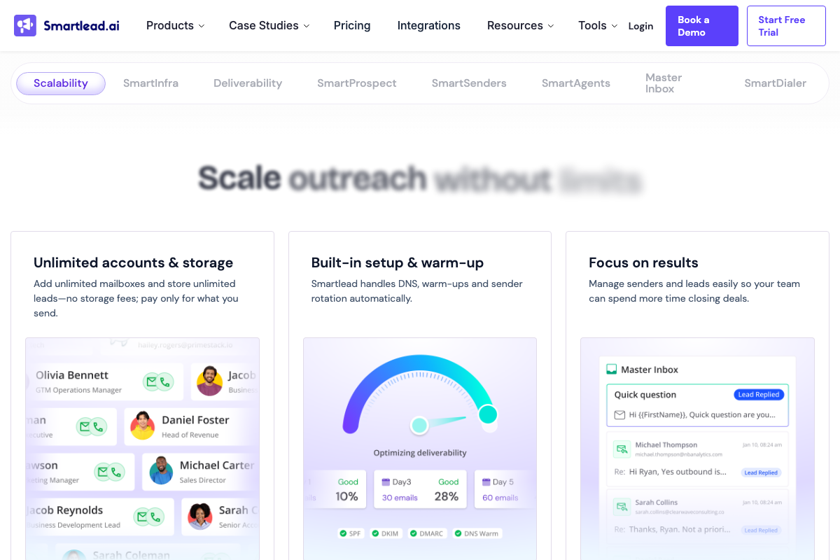 Smartlead.ai — built-in warm-up/DNS automation and Master Inbox with reply detection confirmed in product documentation.