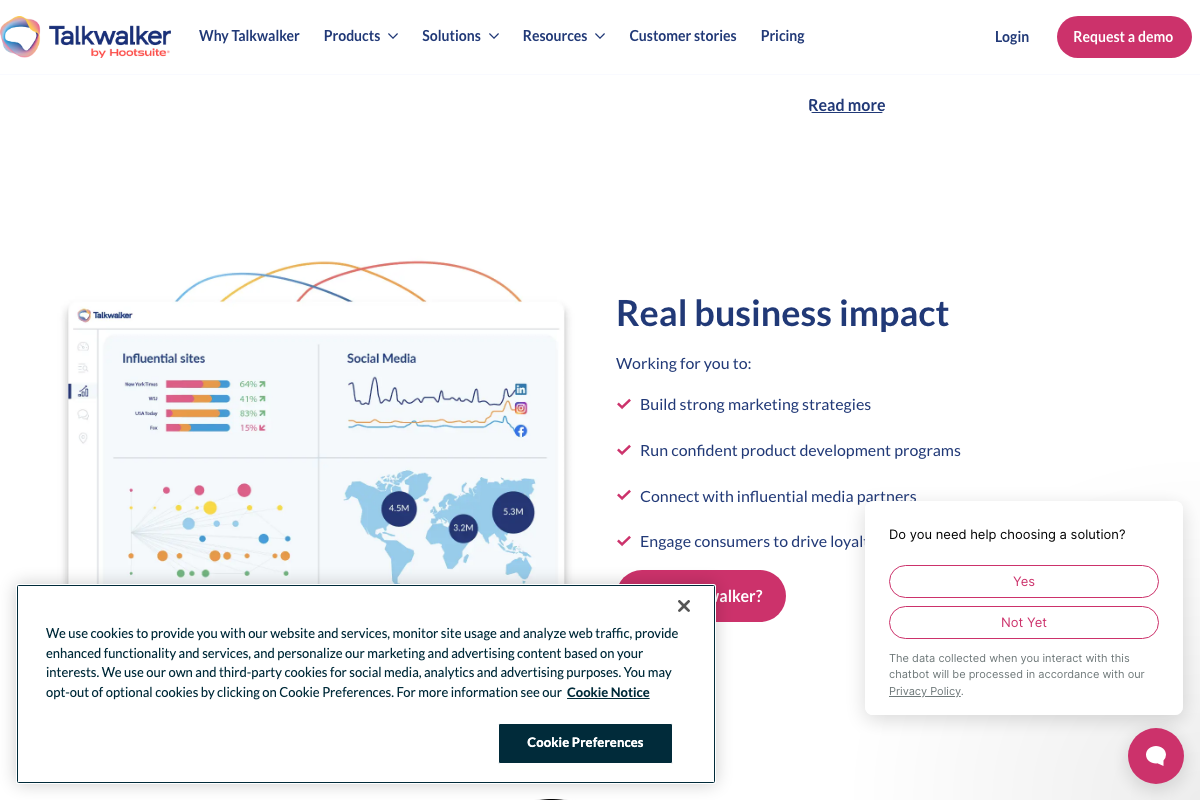 Talkwalker dashboard preview showing traditional social listening analytics for influential sites and social media — no LLM Insights-specific views are shown.