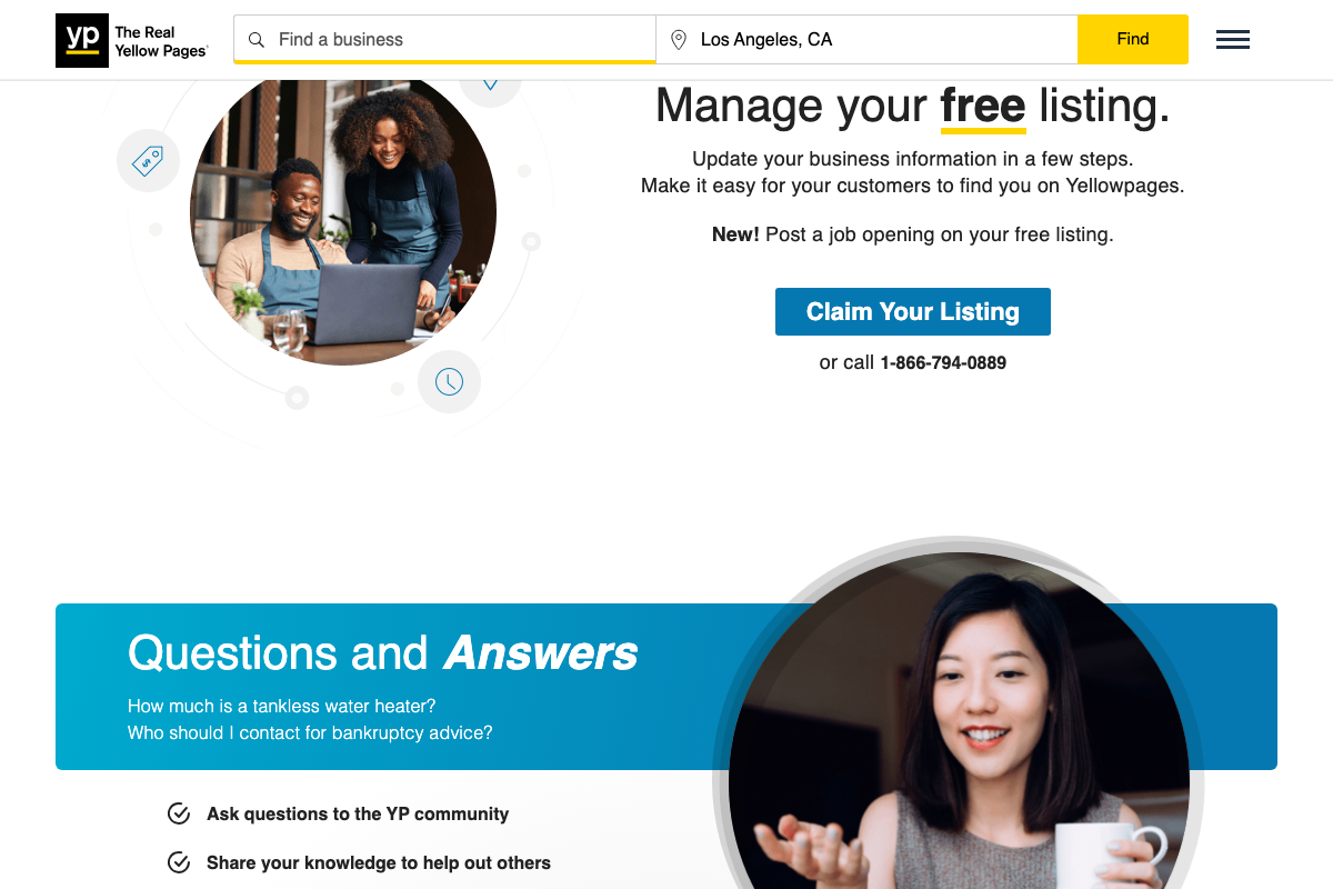 Yellow Pages mid-page showing dynamic content sections — consistent with the site's JavaScript-heavy rendering