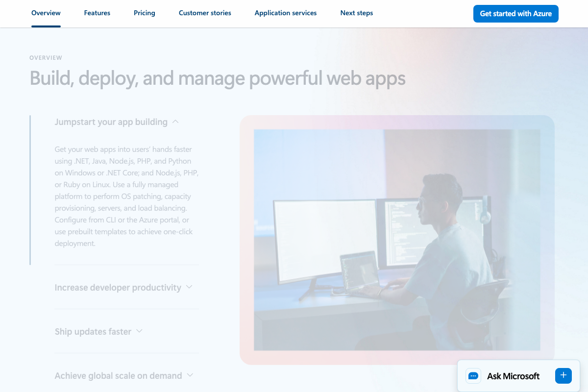 Azure Web Apps Overview confirming the PaaS hostname model — when an app is deleted, its azurewebsites.net hostname returns to the shared pool and can be claimed by any Azure user
