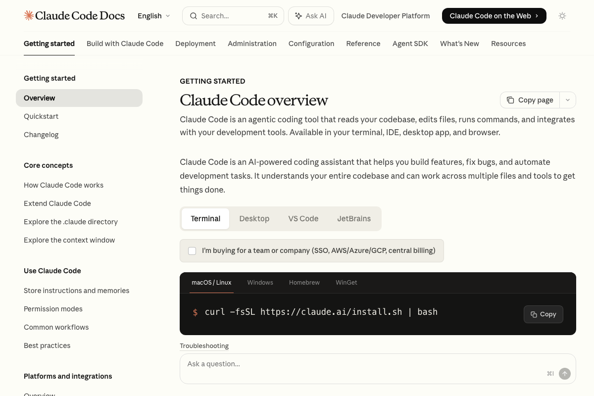 Claude Code Docs overview — Claude Code confirmed available in terminal, IDE, desktop app, and browser