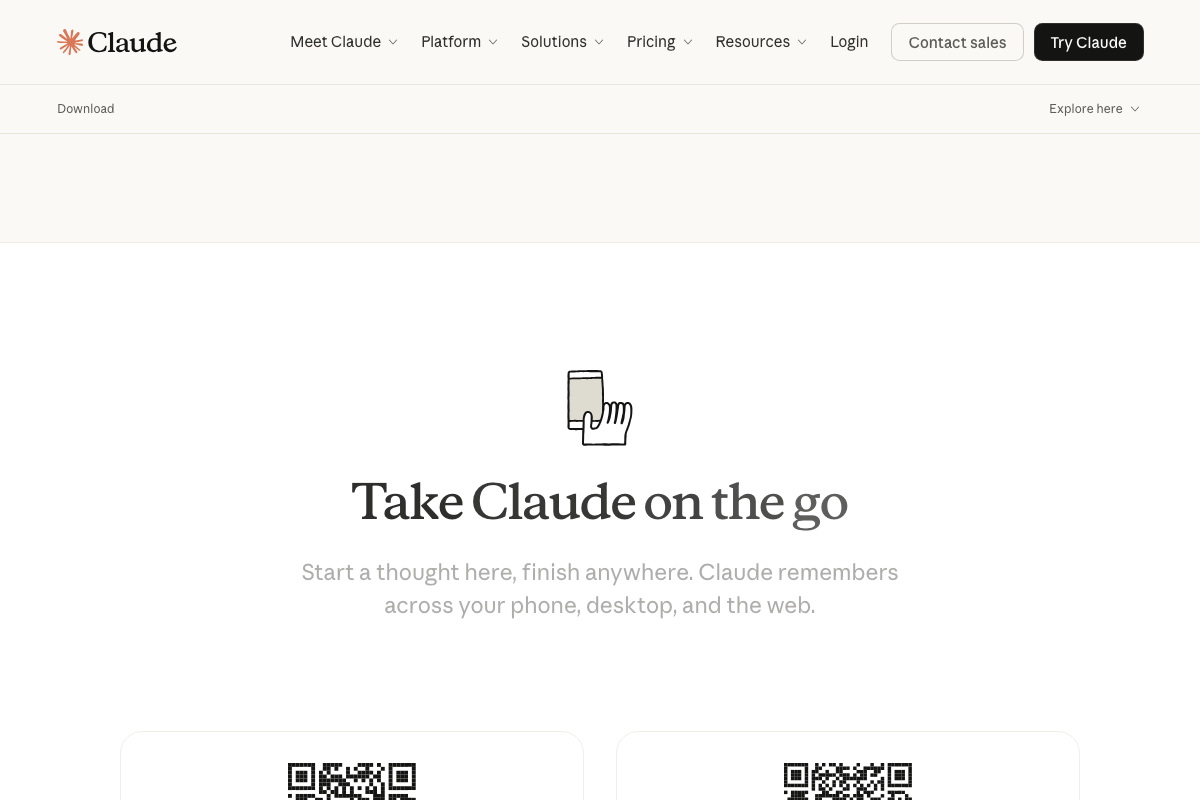 Claude's download page notes cross-device memory, distinct from the local folder-based persistence the tutorial establishes via Obsidian.