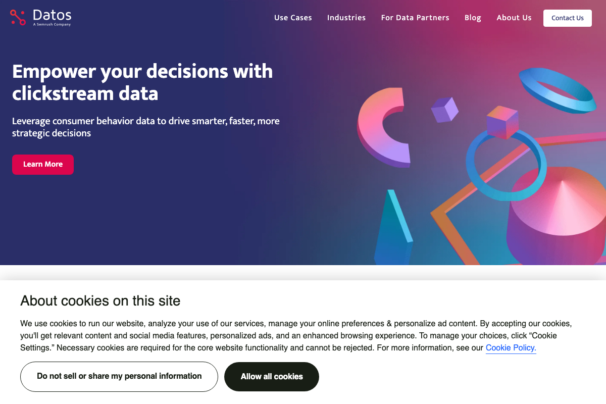 Datos homepage confirming it as an active clickstream data platform and a Semrush company