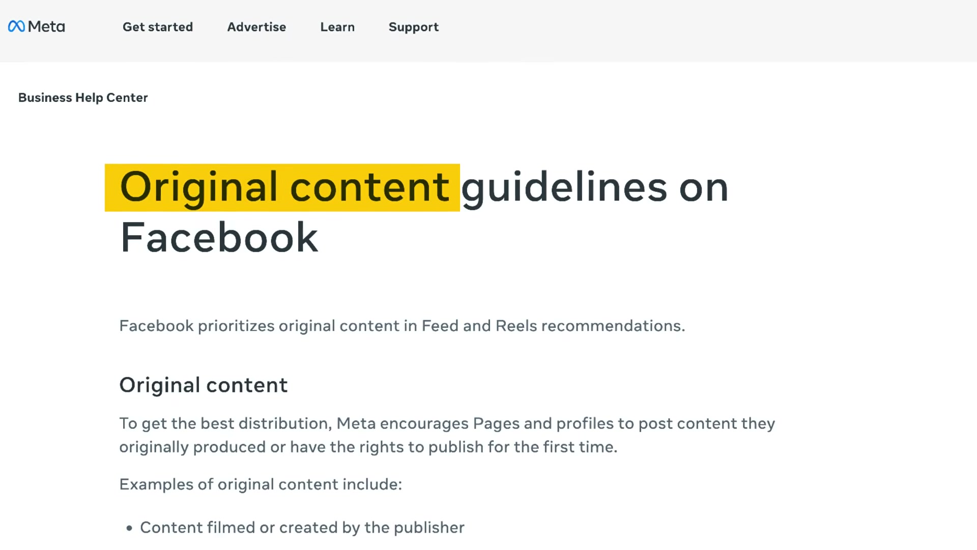 Meta's official original content guidelines: Facebook prioritizes original content in Feed and Reels recommendations.