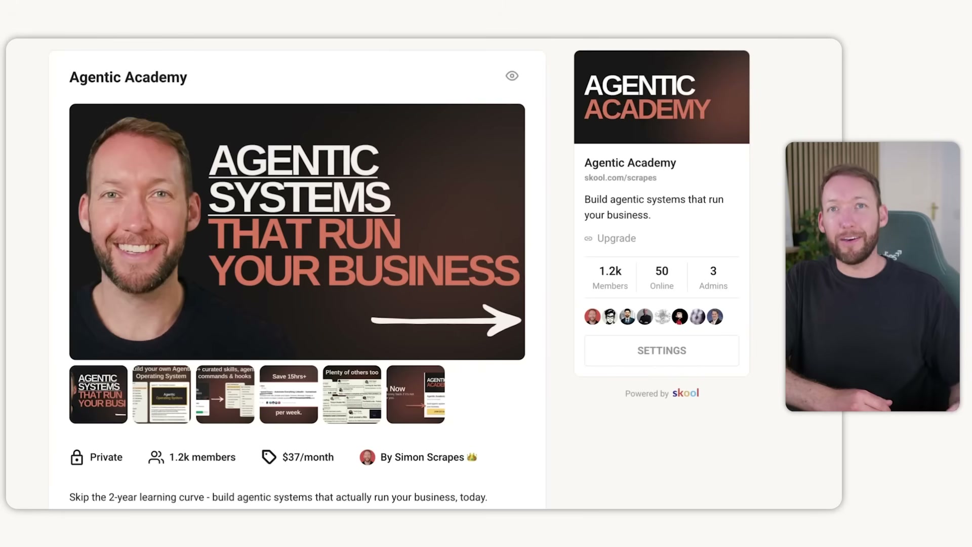 The real business: Agentic Academy's Skool community page serves as the reference target for the branded design system build.