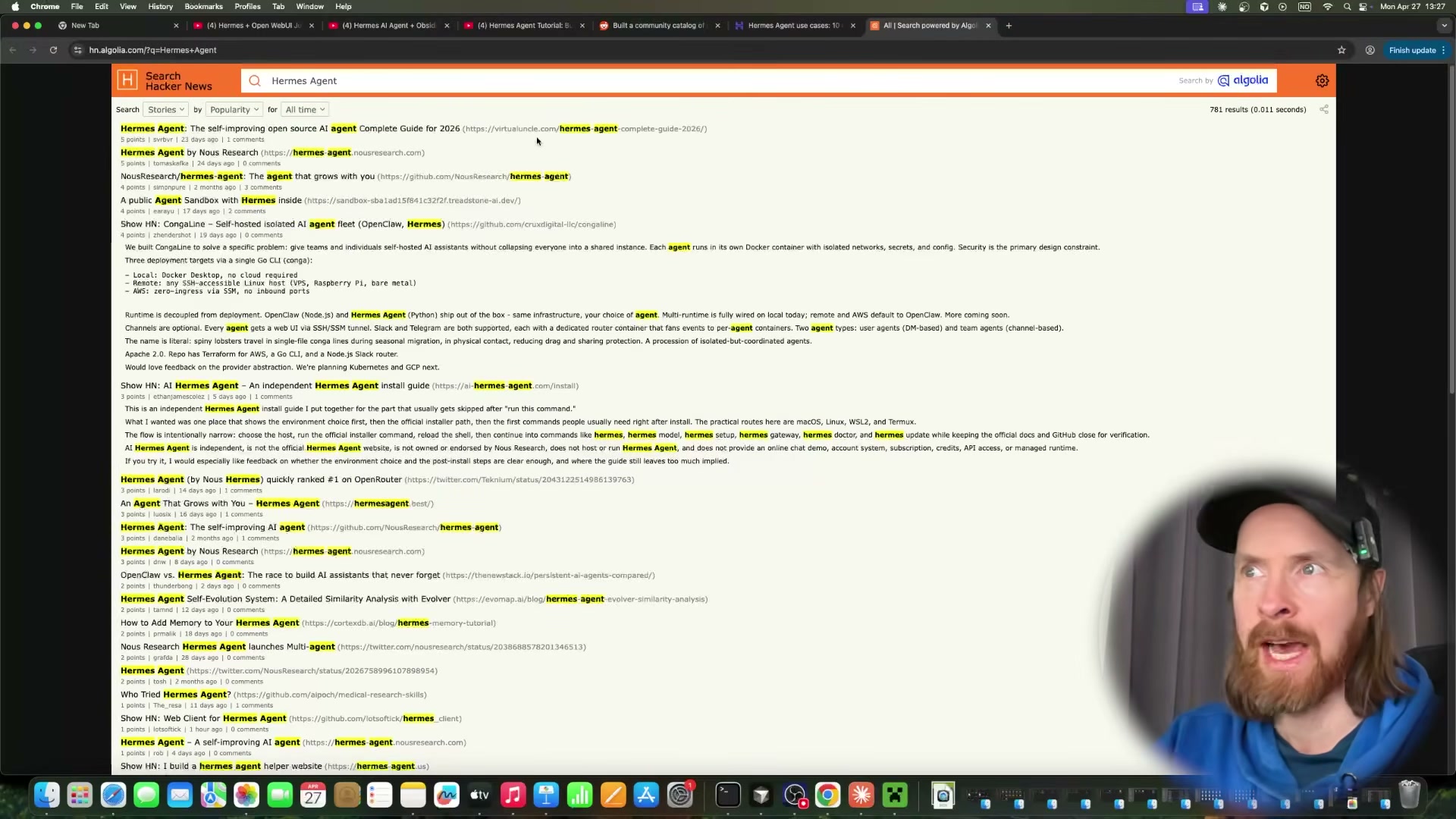 SerpAPI sweeps Hacker News for Hermes Agent use cases — 781 results in 0.011 seconds