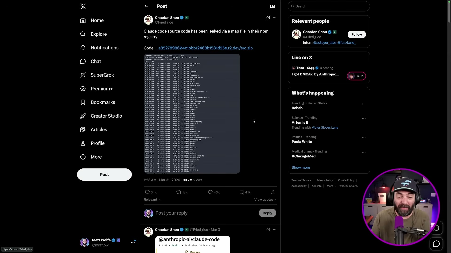 The tweet that broke the story: Claude Code's source was exposed via a .map file in its npm package — 33.7M views in hours
