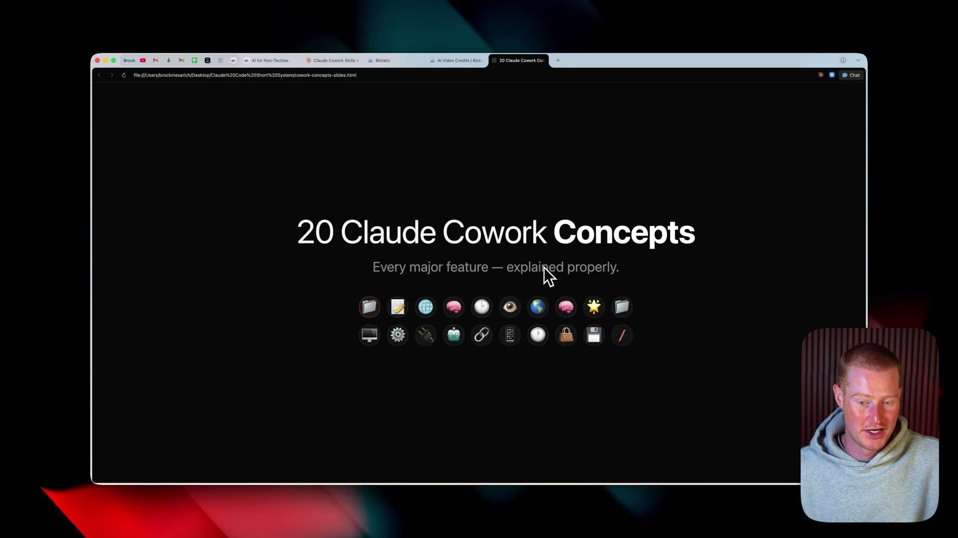 Overview: 20 core Claude Cowork concepts, from workspace setup to memory and scheduling