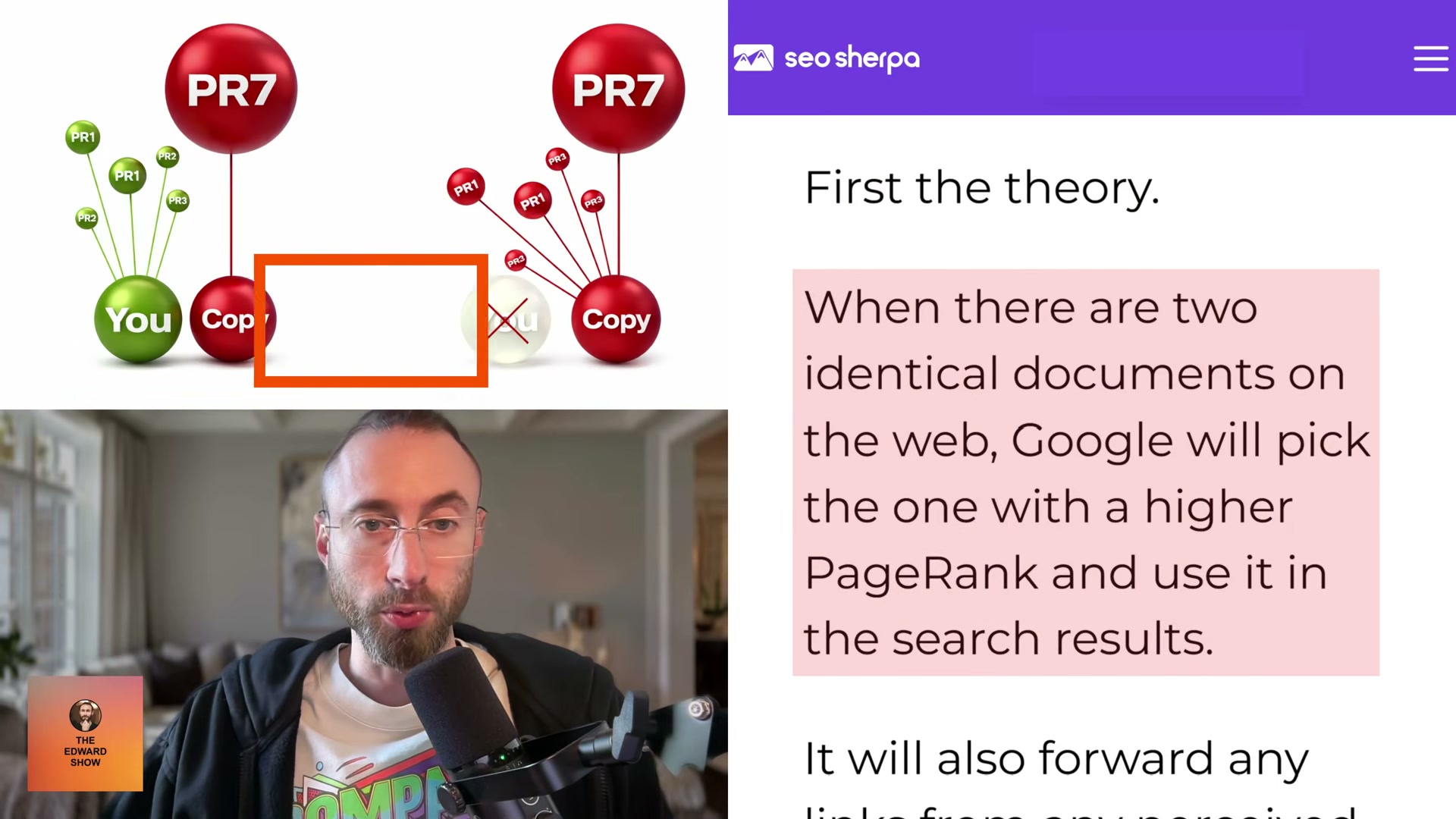 Google's duplicate selection rule: higher PageRank wins the SERP slot — the foundational theory behind SERP hijacking