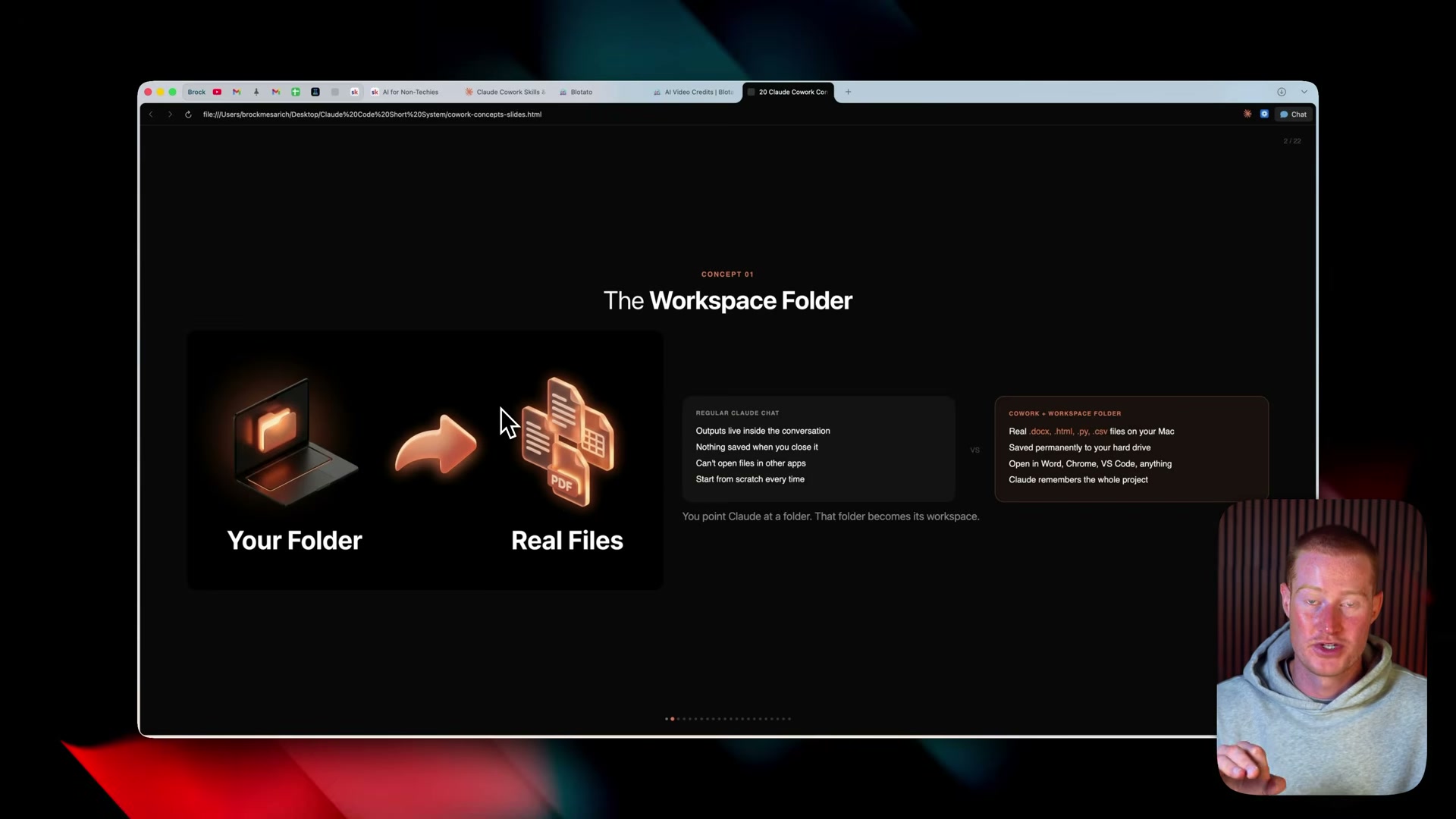 Concept 1: Point Claude at a folder and it becomes a persistent workspace — real files, saved to disk
