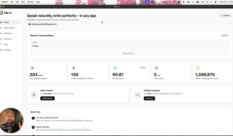 Tutorial: Blip AI Speech-to-Text & Action Mode