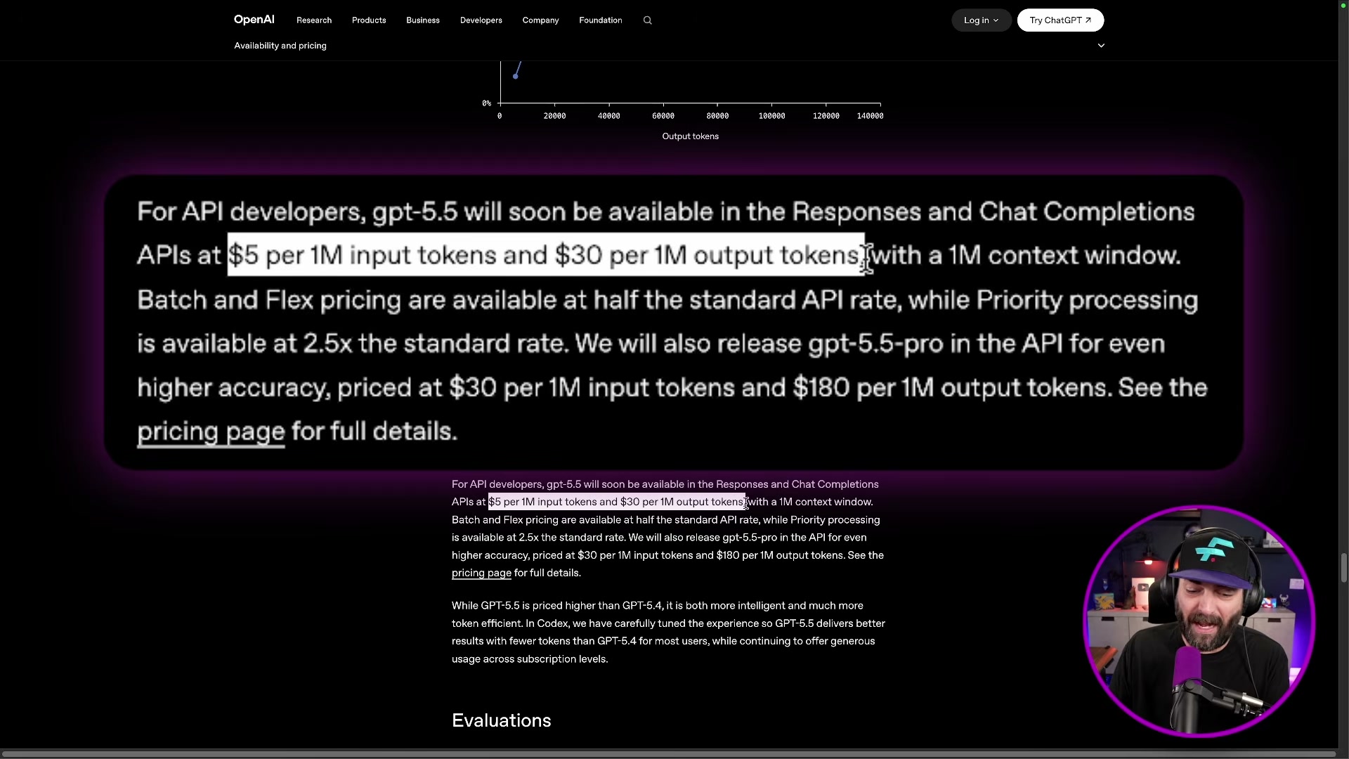 GPT-5.5 API pricing: $5/1M input and $30/1M output tokens — with gpt-5.5-pro at $30/$180 for maximum accuracy.