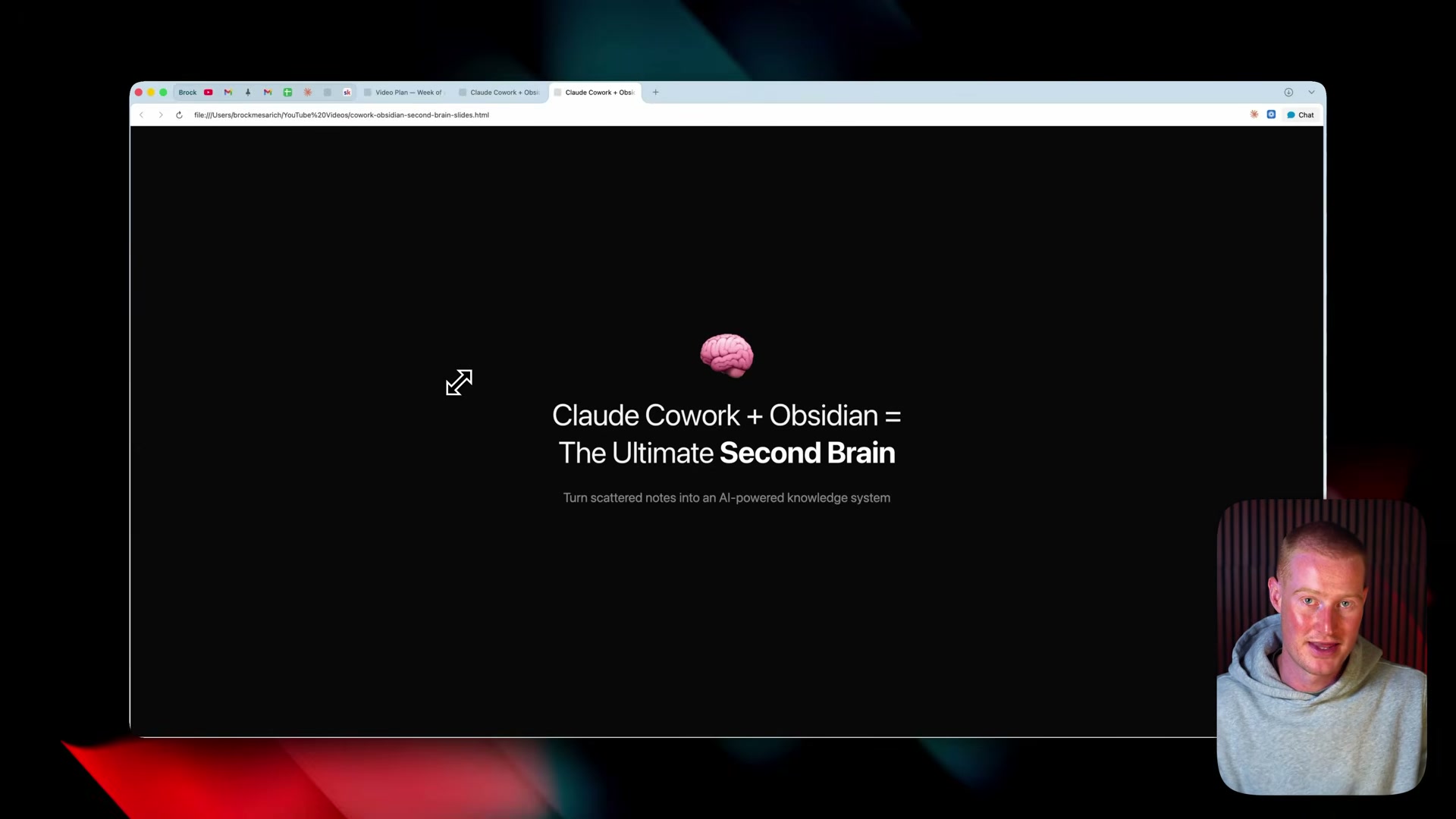 The core promise: connect Claude's Co-work mode to a local Obsidian vault and turn scattered notes into a persistent AI knowledge system.