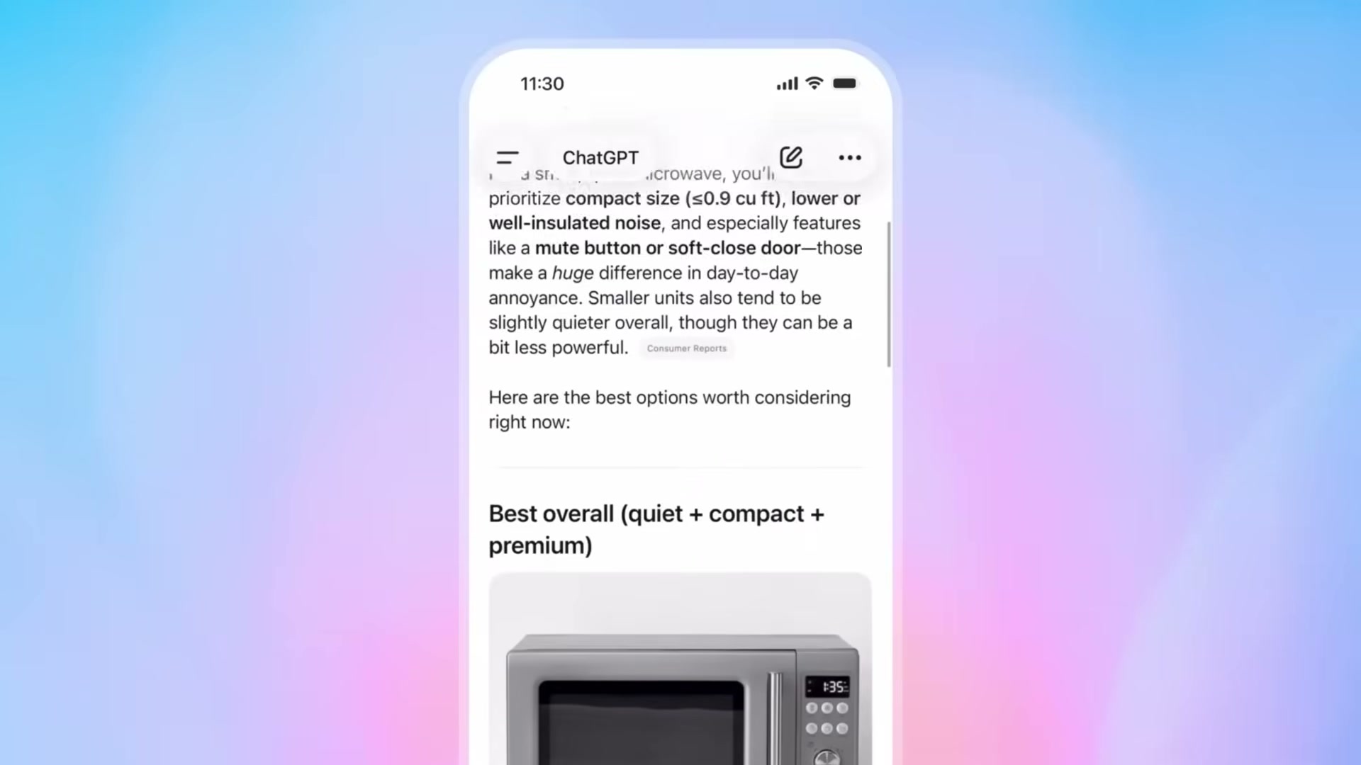 This is what ChatGPT shows shoppers: structured recommendations with cited sources and product images.