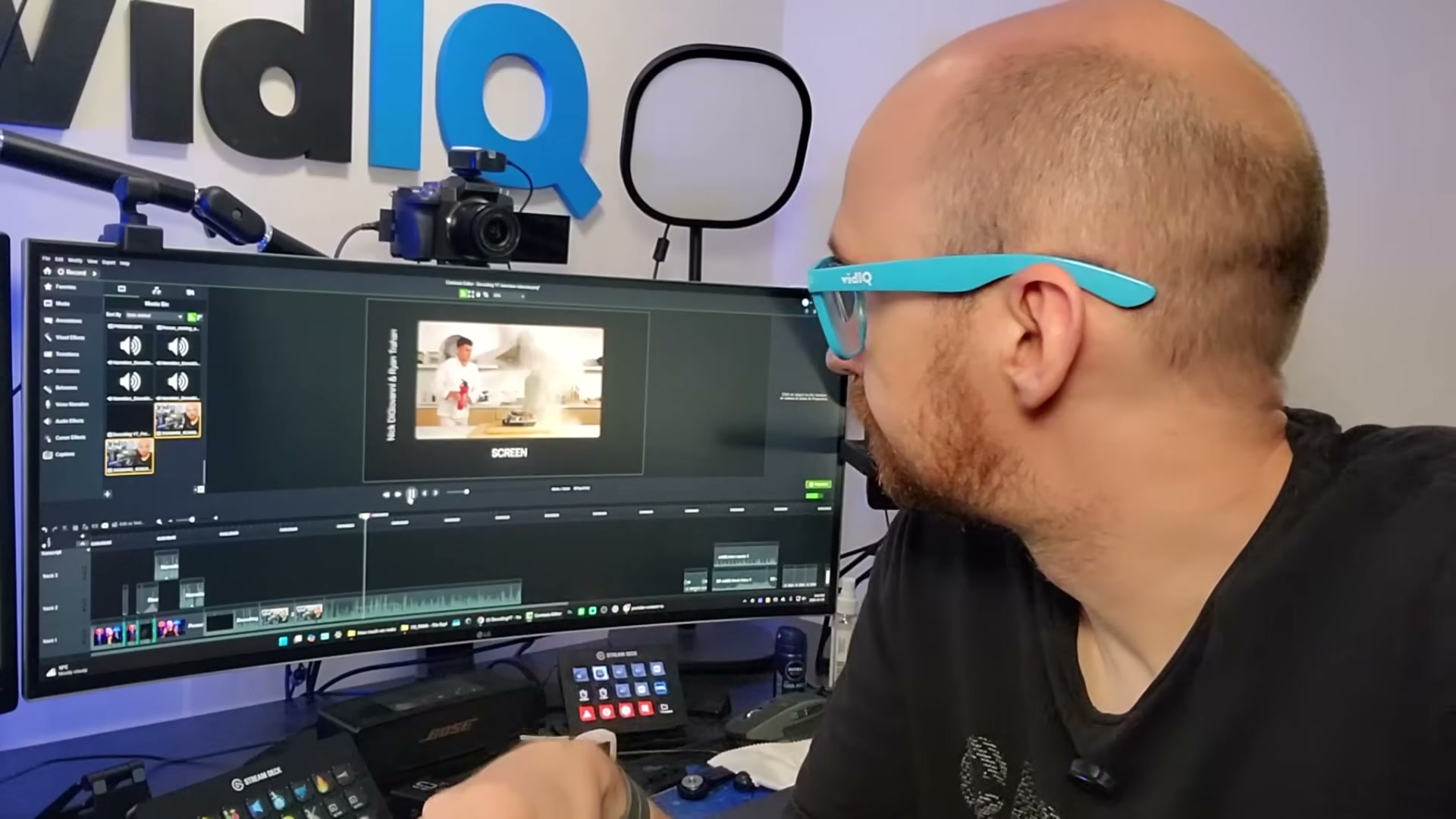 Editing faceless footage in DaVinci Resolve: timeline, media bins, and preview panel