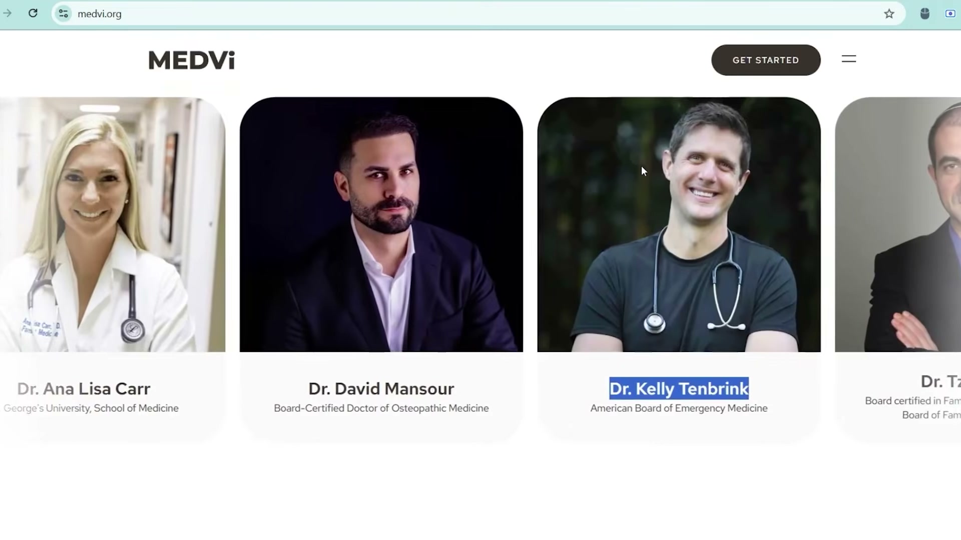 The MEDVi.org doctor roster — AI-generated profiles used to manufacture medical authority