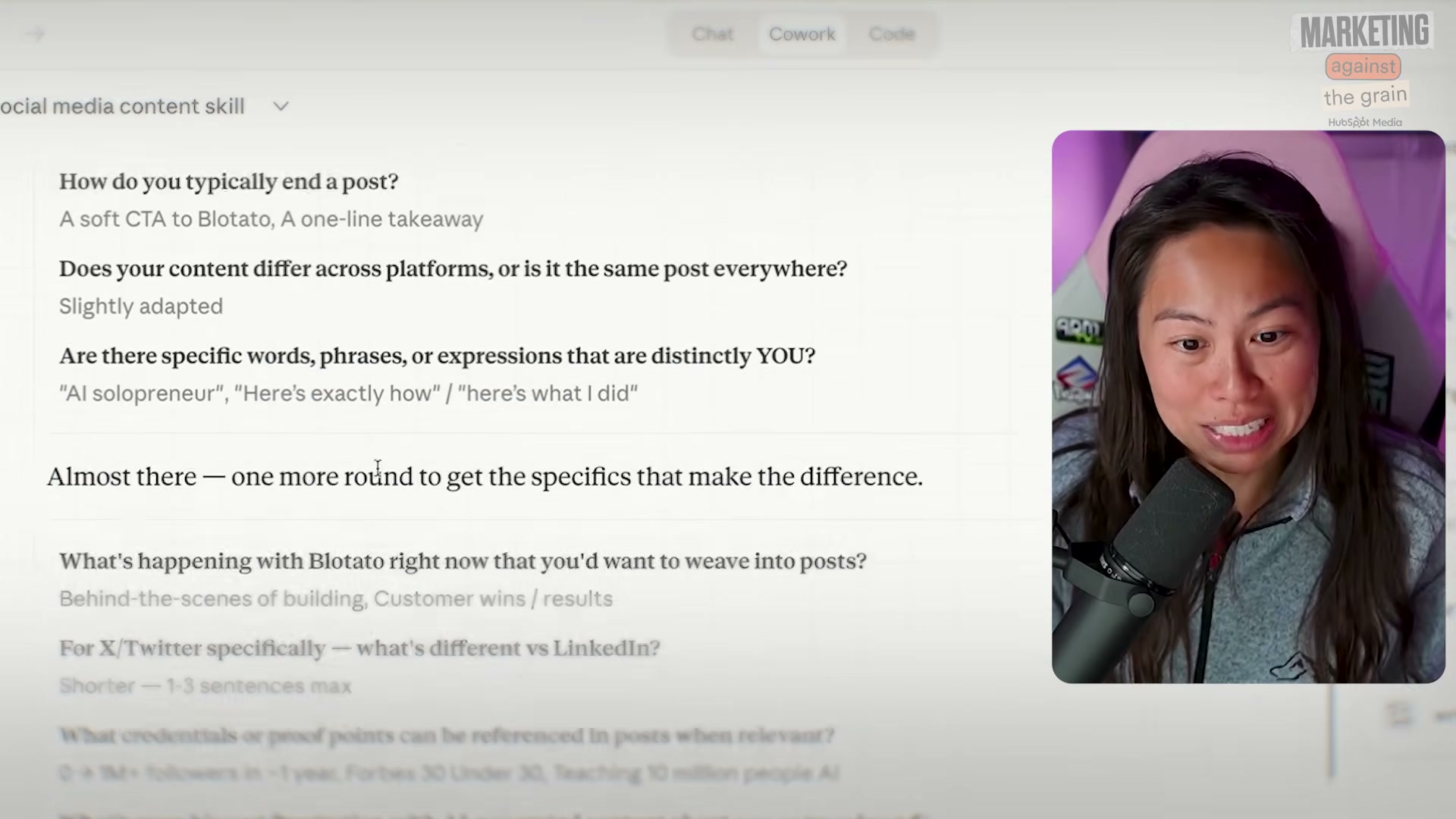 Claude's brand interview in action: extracting platform tone, signature phrases, and content pillars
