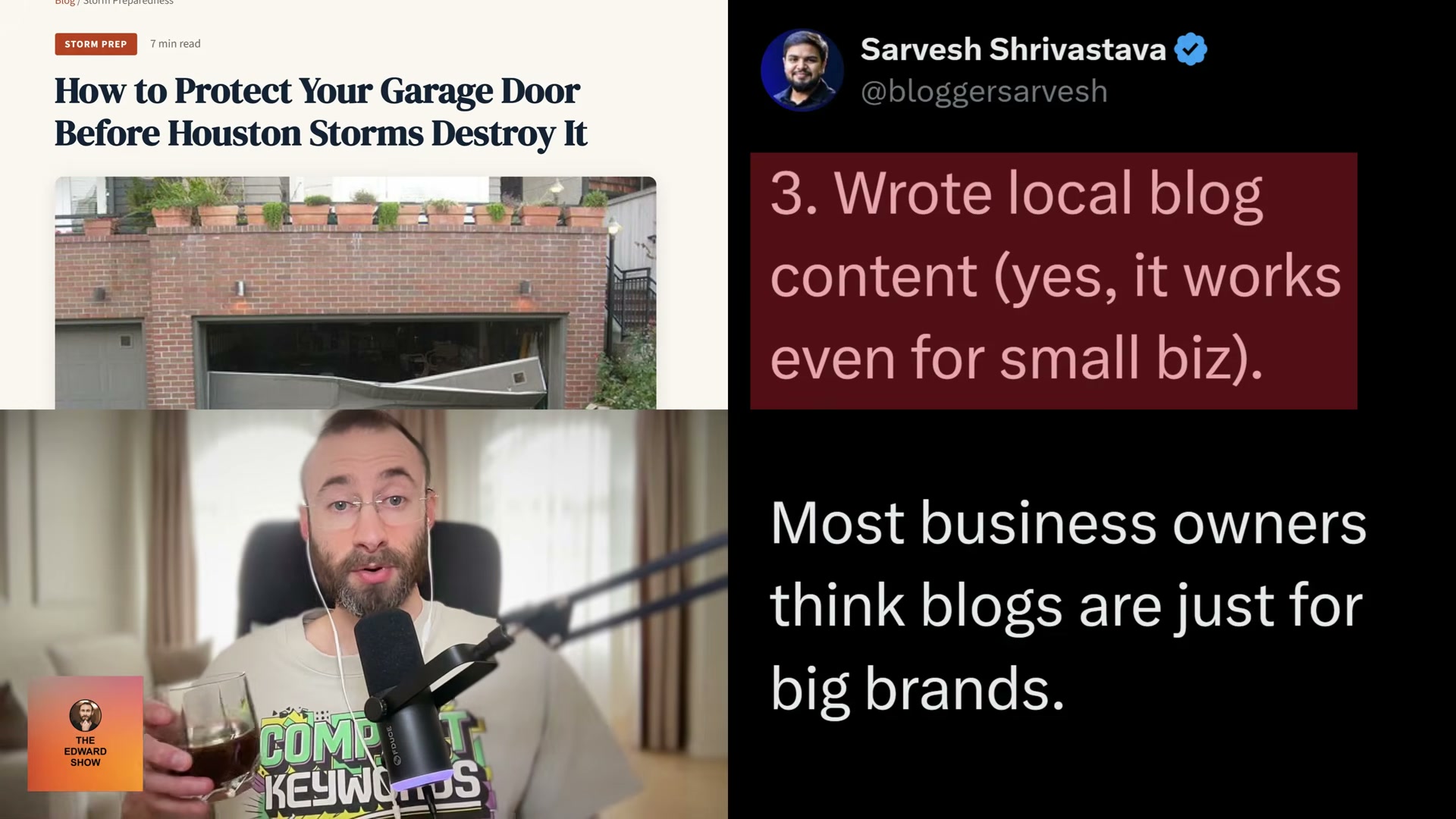Step 3: Hyper-local blog content — targeting city-specific events like Houston storms drives qualified organic traffic for small service businesses