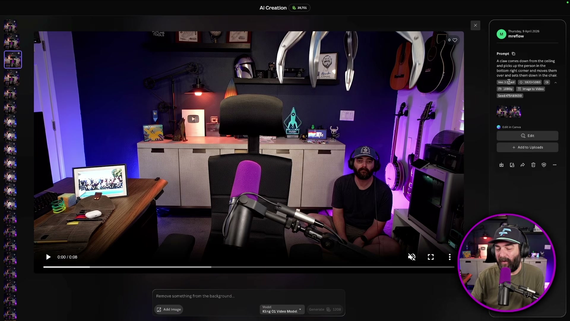 The exact prompt used to generate the viral claw intro — Veo 3.1 Cast at 1080p in Leonardo.AI