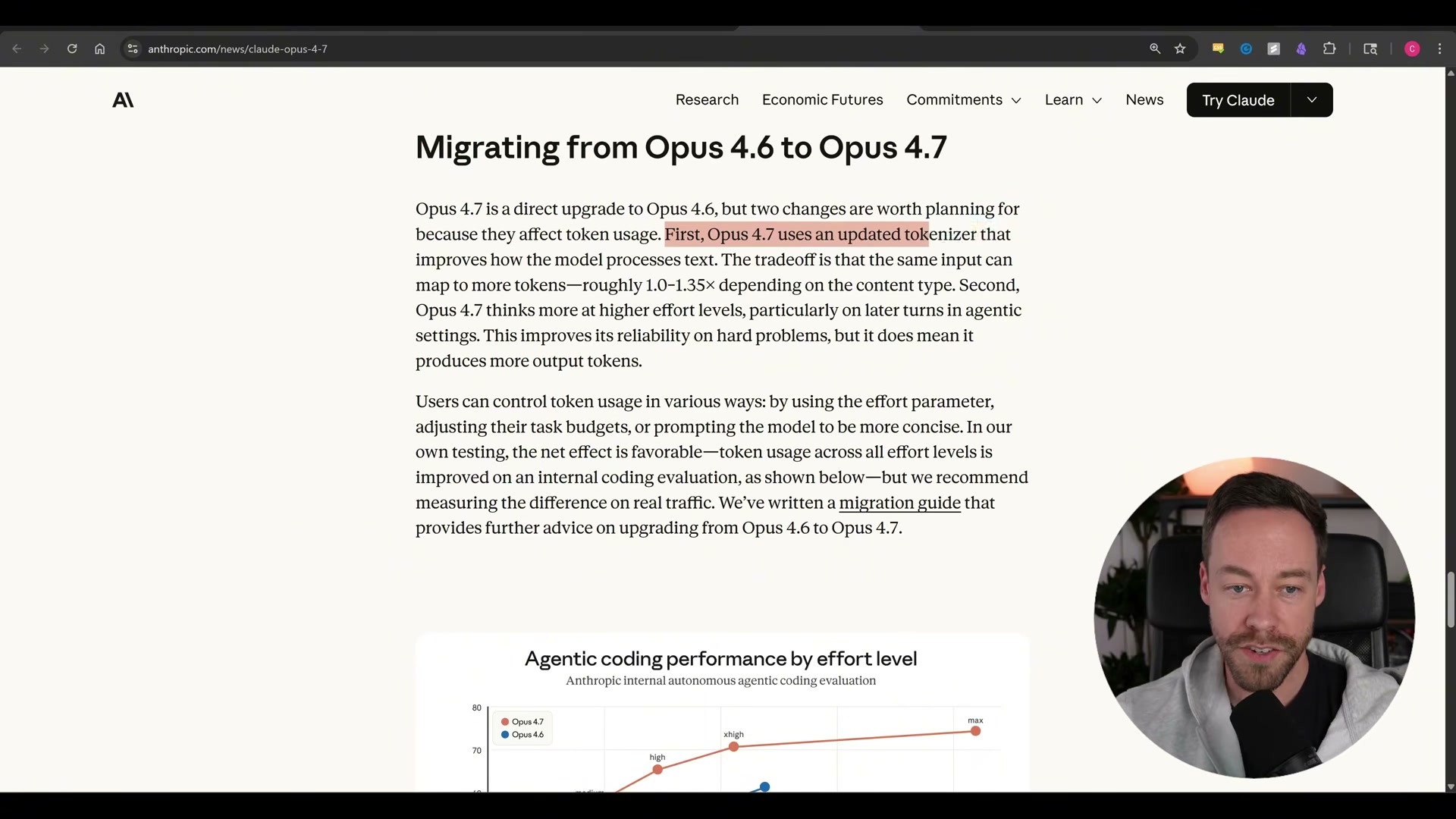 Migration alert: Opus 4.7's updated tokenizer maps the same input to 1.0–1.35× more tokens — plan for increased token usage