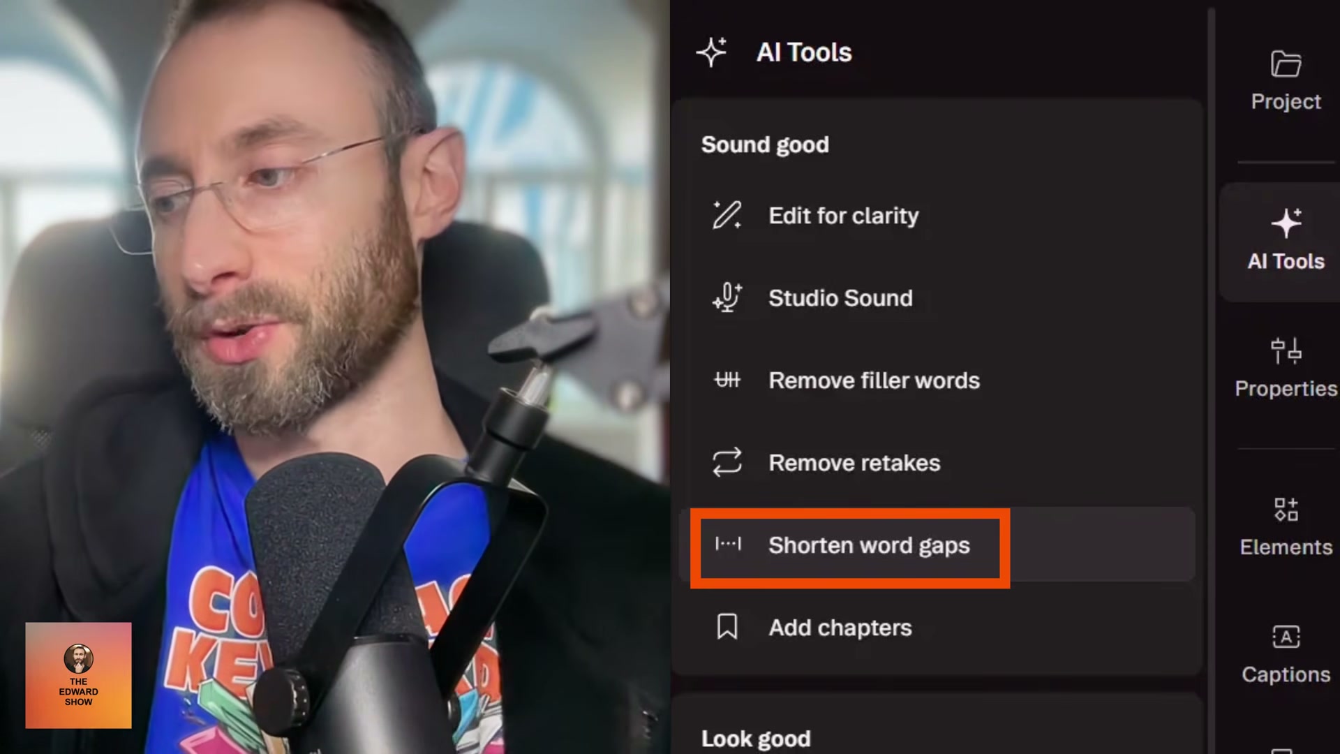 Use Descript's 'Shorten word gaps' AI tool to tighten your short-form videos before publishing