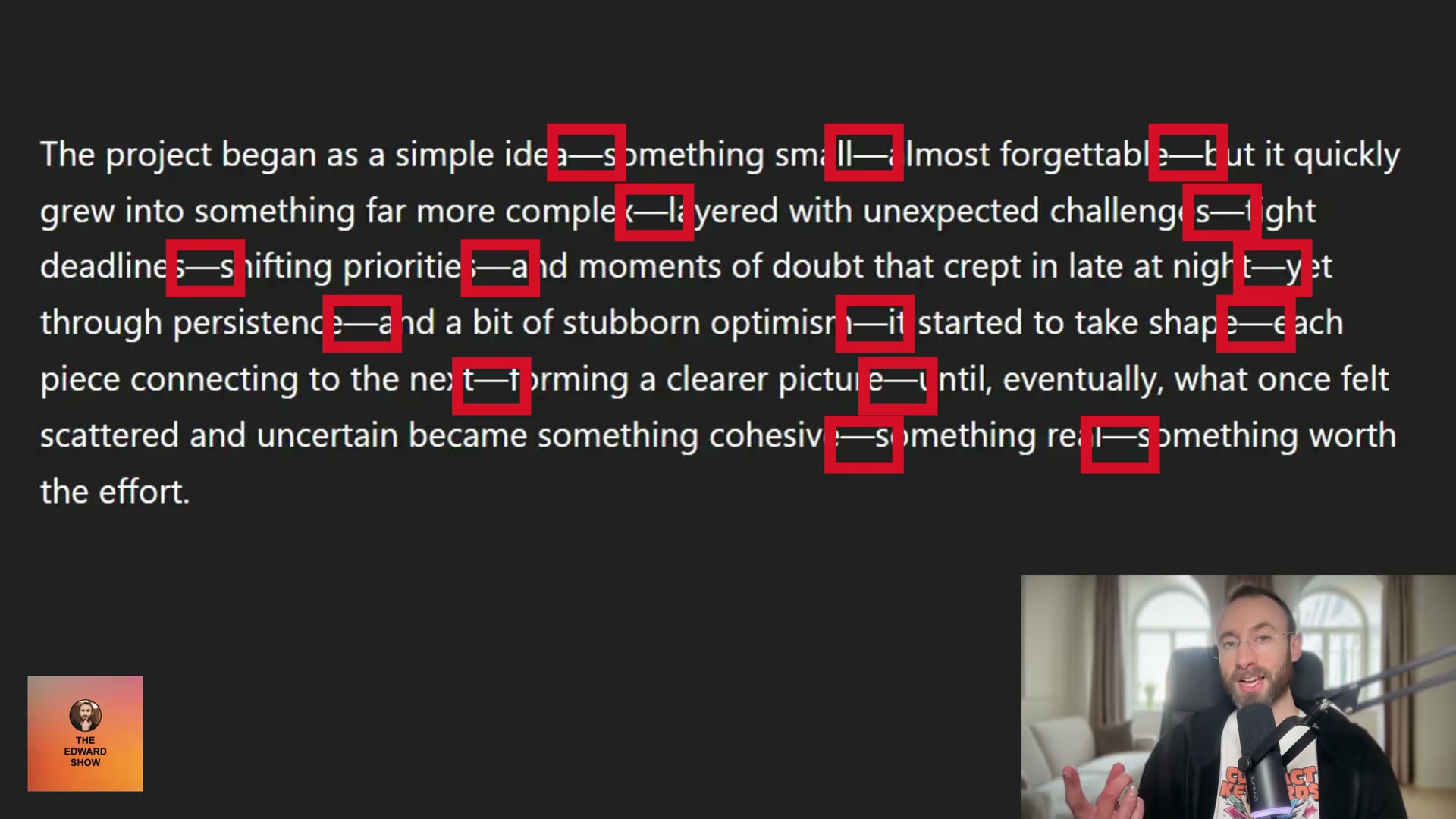 Red-box test: count the em-dashes — AI overuses them as a structural crutch