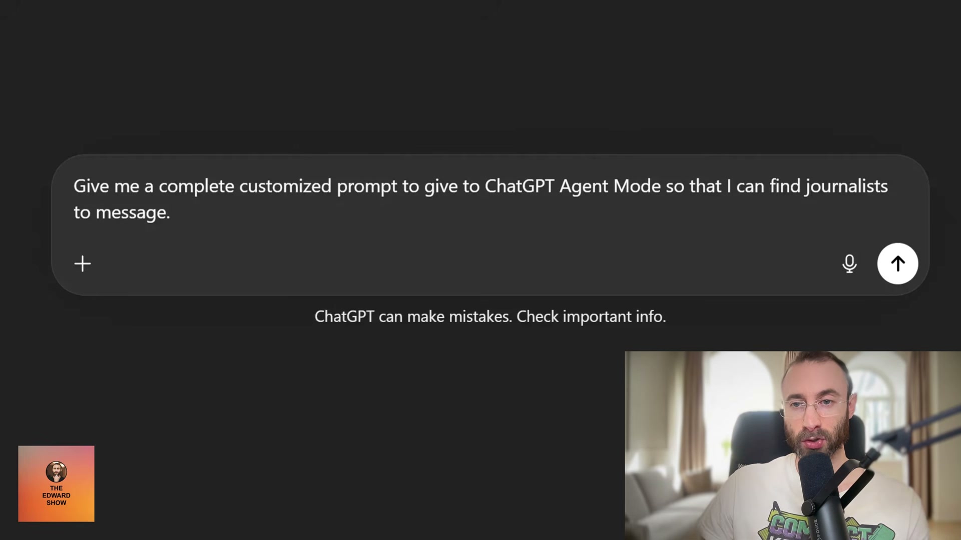 Step 1 — Enter this prompt into ChatGPT to generate a customized Agent Mode prompt for finding journalists in your niche.