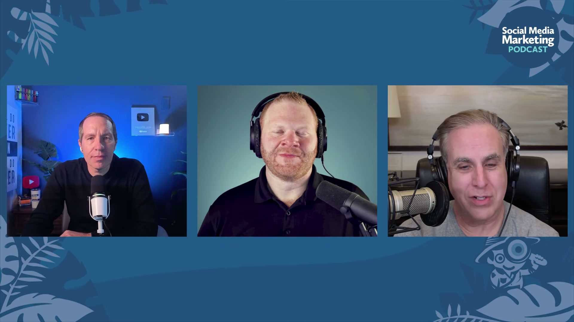 Jerry Potter, guest expert, and Michael Stelzner on the Social Media Marketing Podcast discussing LinkedIn AI visibility strategies.