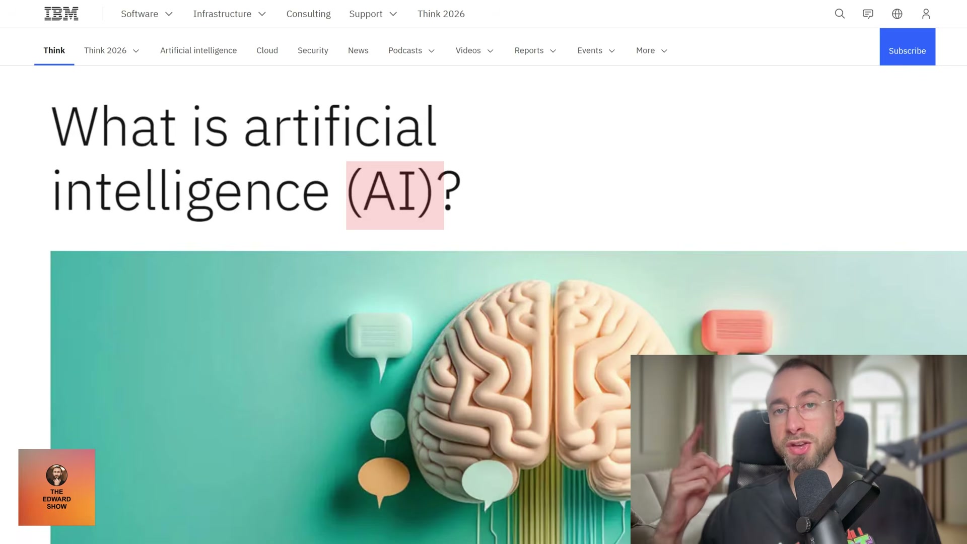 The title tag formula: lead with the question, bracket the acronym — IBM's exact H1 structure for ranking #1 for 'what is AI'.