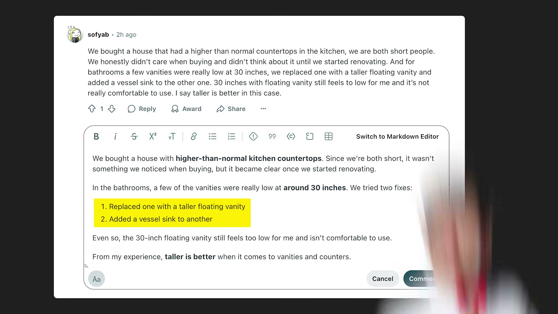 Side-by-side: raw Reddit comment vs. structured, bold-formatted reply that AI tools prefer to cite