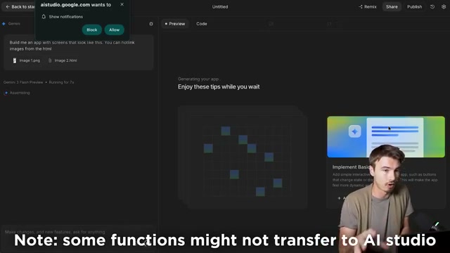 Exporting to Google AI Studio: Stitch hands off the prototype, but expect some feature loss in translation