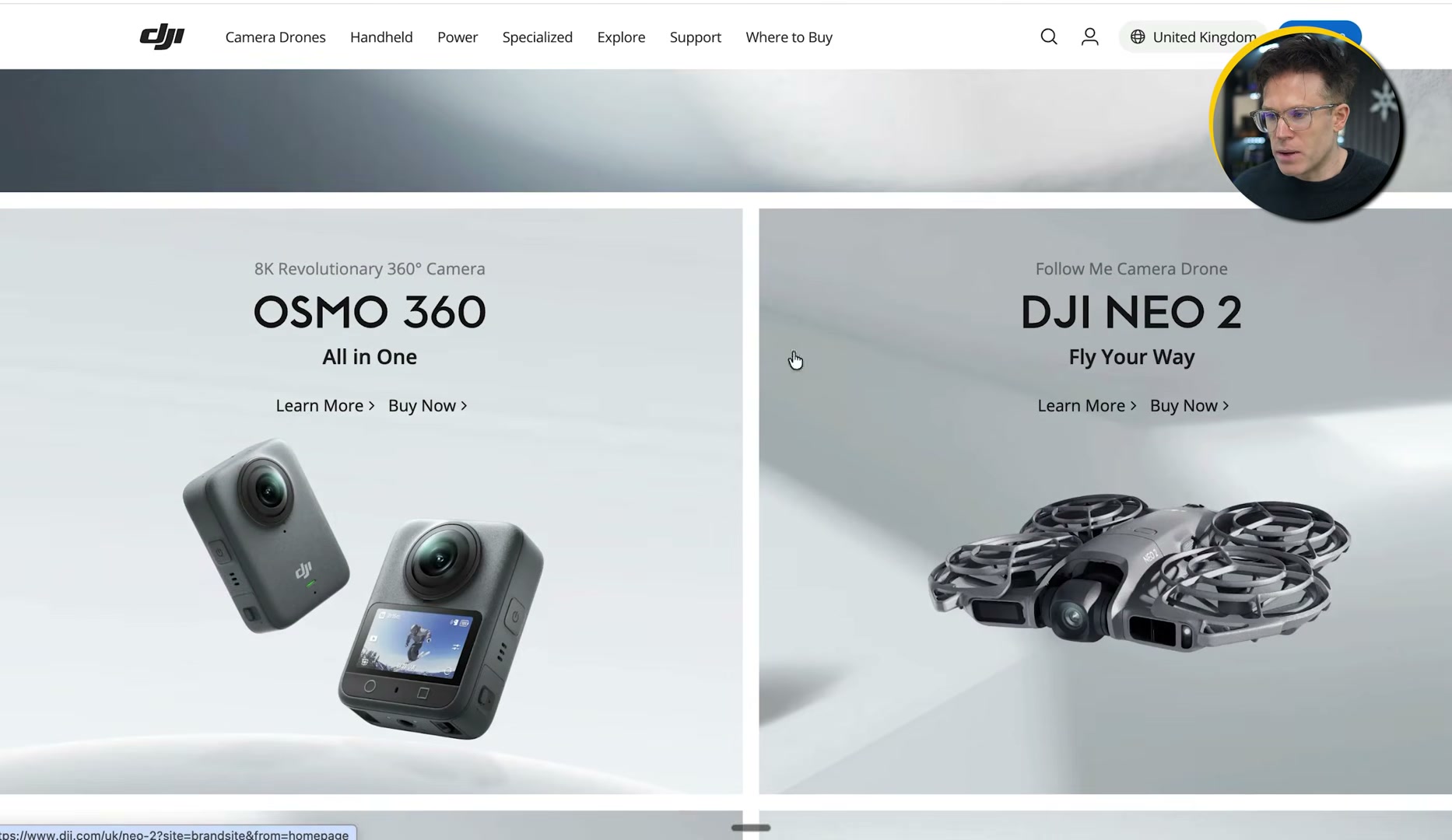 The DJI UK site serves as the live example for the AI search visibility audit — note the navigation structure and hero section layout.