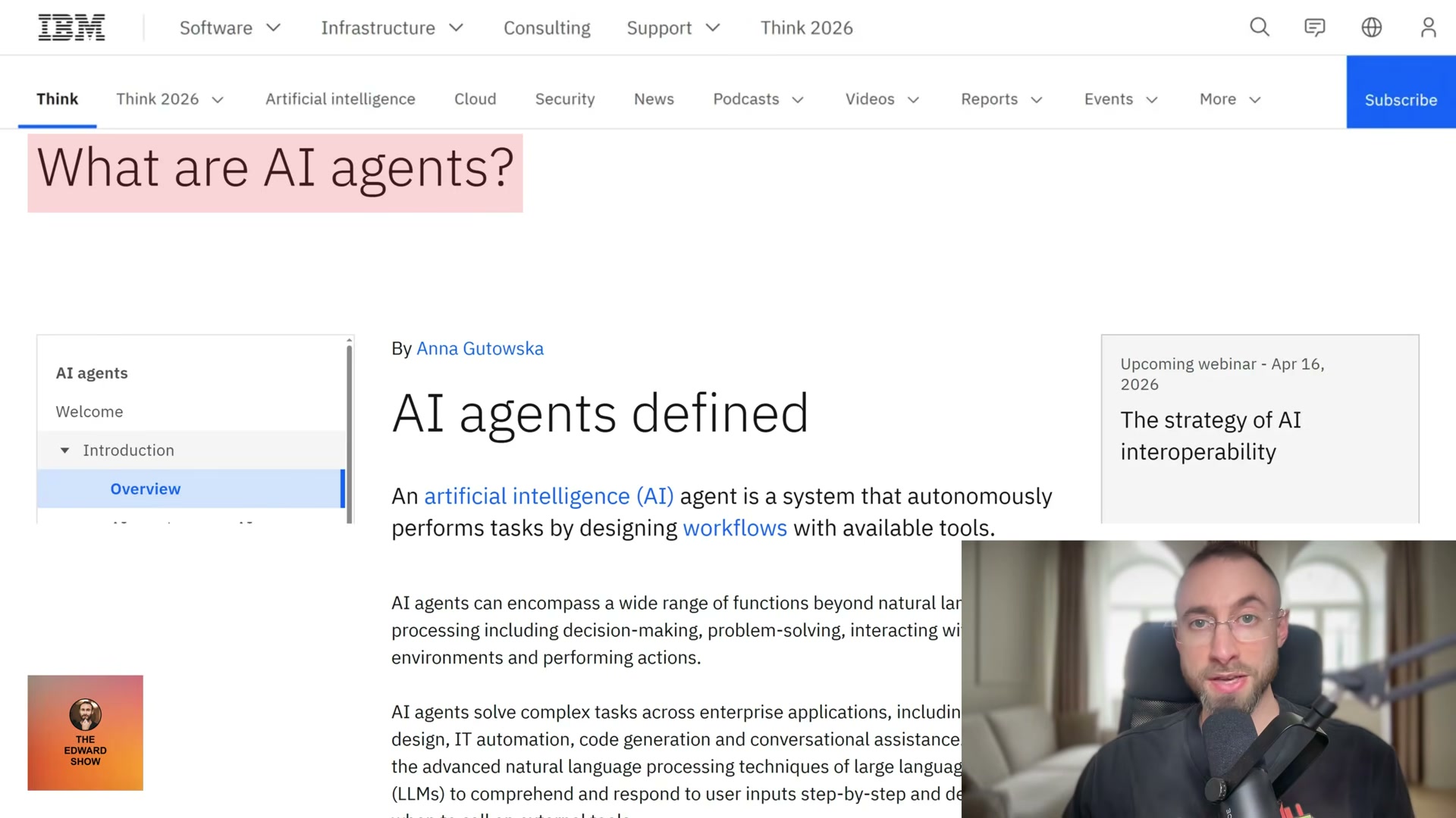 IBM Think's left-nav sidebar isn't decoration — it's a siloing and internal linking machine that passes authority across every AI keyword cluster.