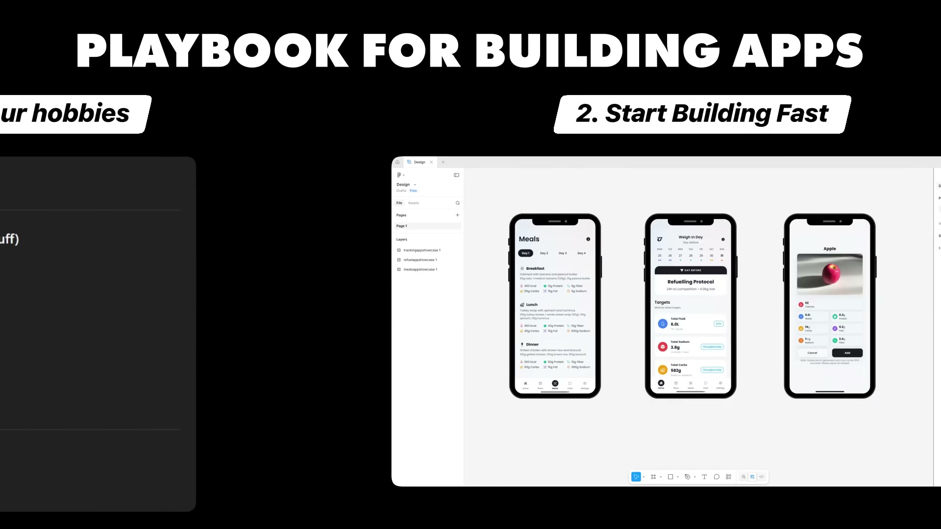 Playbook Step 2: Wireframe in Figma before touching code — CutCoach's three core screens mapped out before a single line was written.