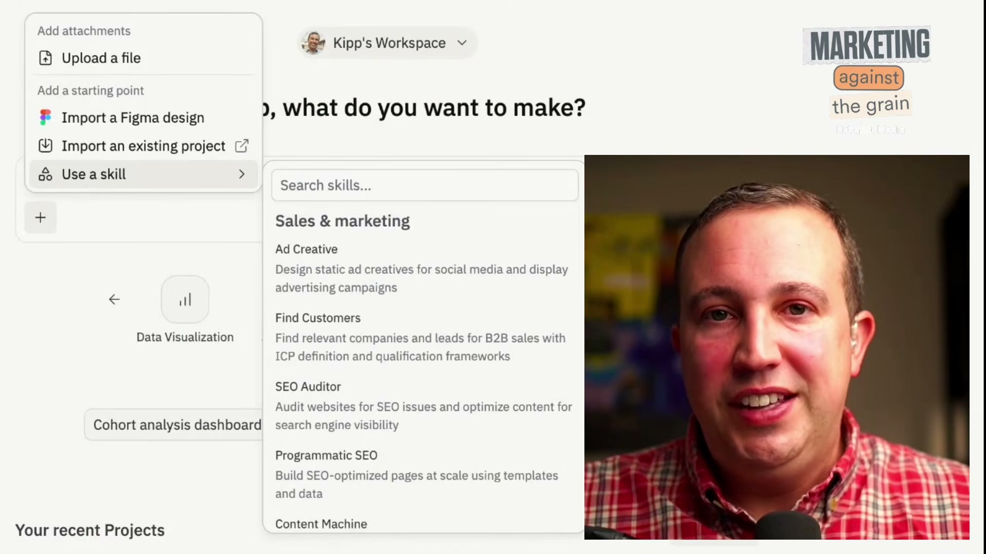 Inside Replit: navigate to Sales & marketing and select the Ad Creative skill to launch the agent.