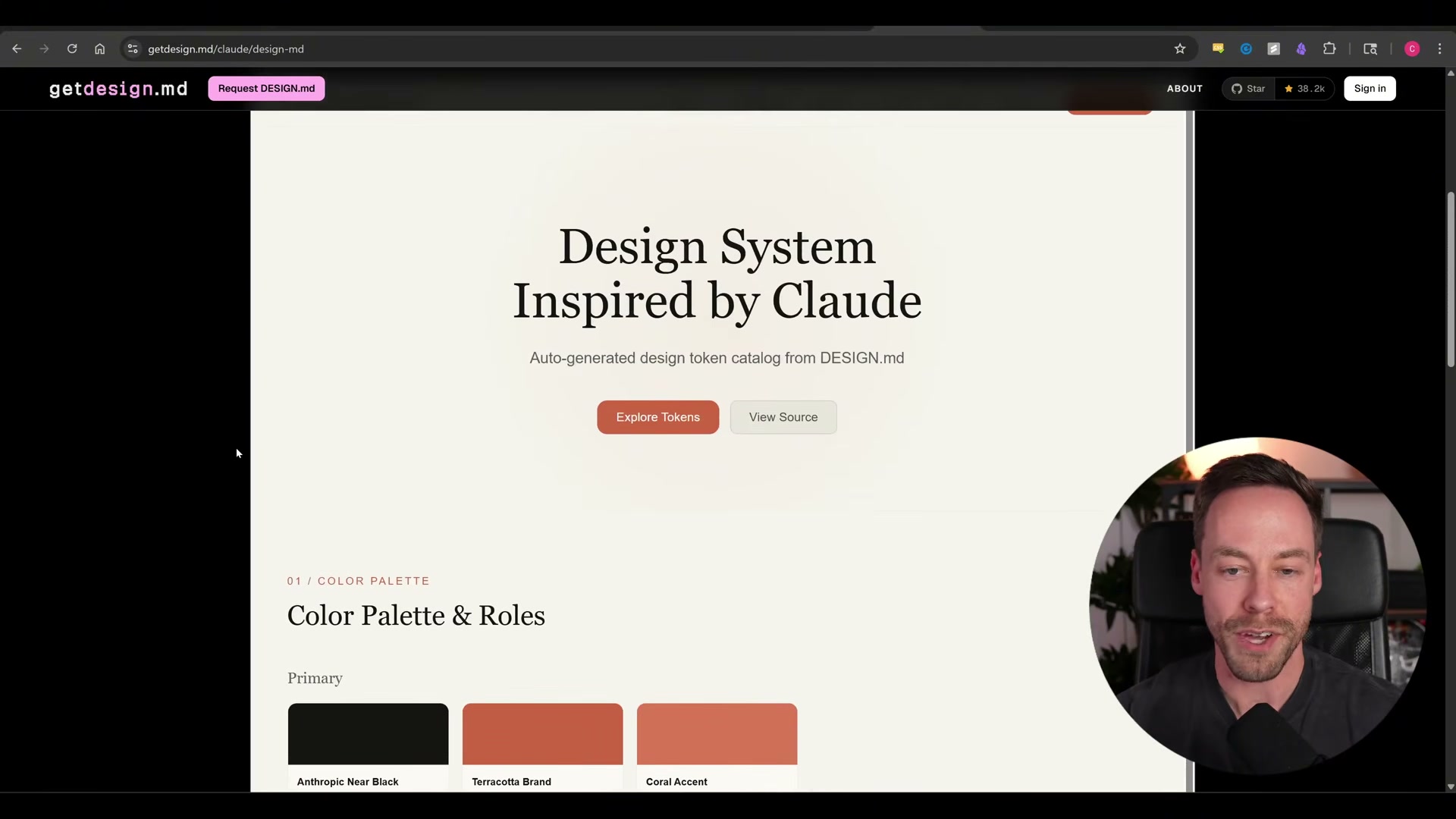 getdesign.md renders your DESIGN.md as a live design token catalog — here's the Claude-inspired palette