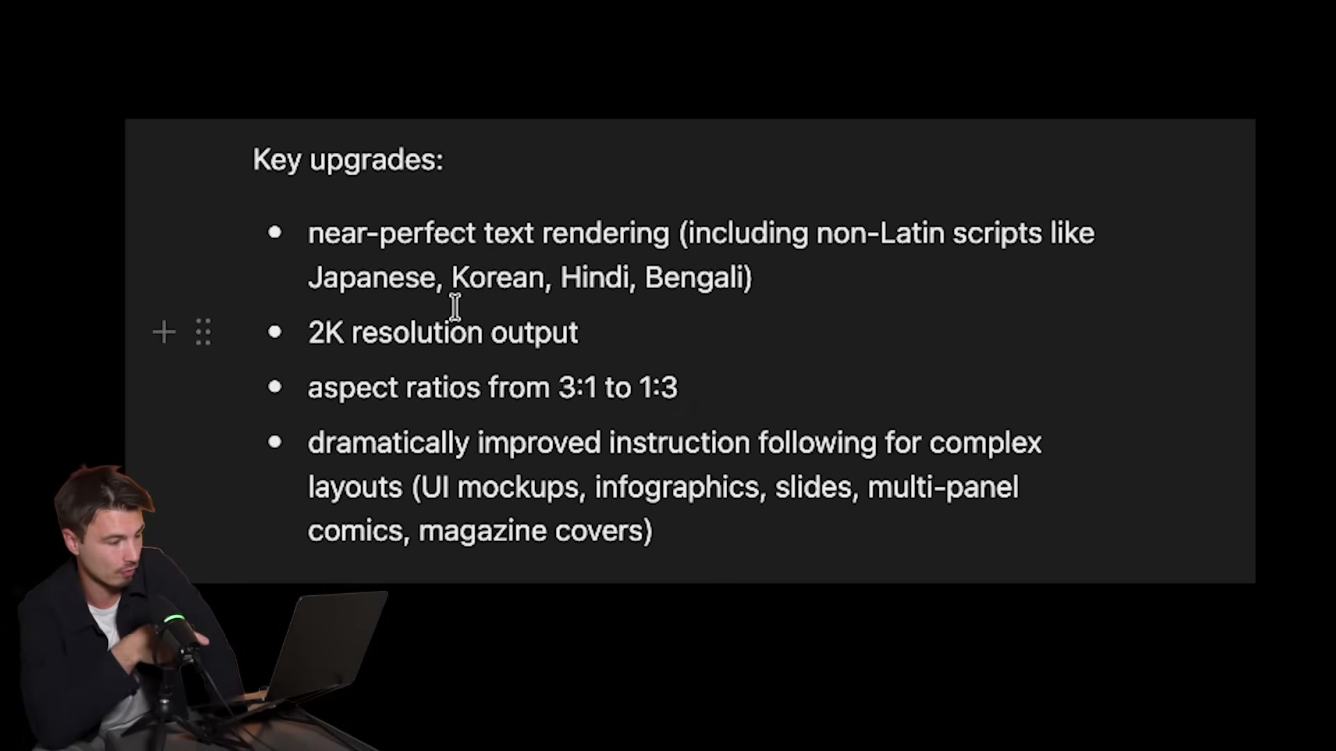 GPT Image 2's four headline upgrades: 2K output, multilingual text rendering, wide aspect ratio support, and complex layout instruction following.