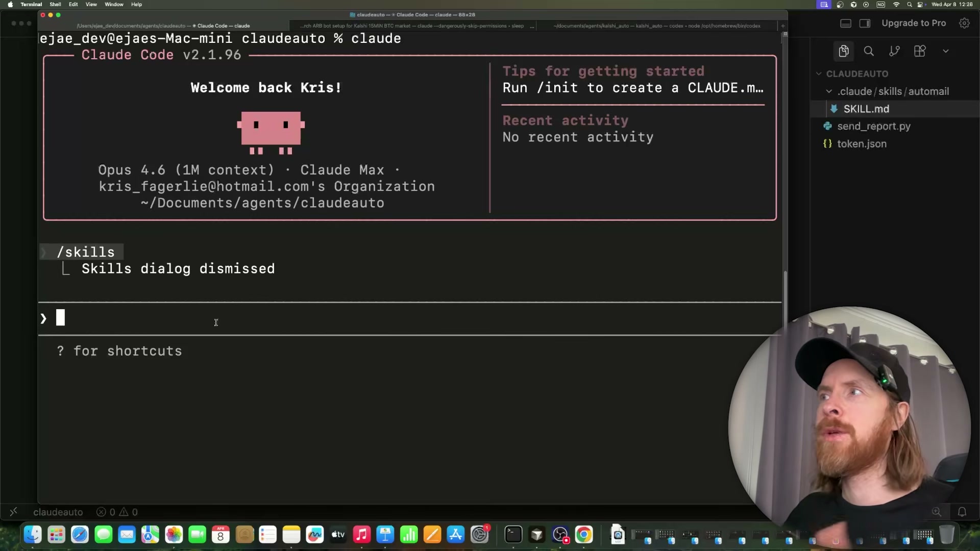 Bootstrap a new skill by describing the full automation in plain English — Claude Code writes the SKILL.md, helper scripts, and wires up Gmail auth in one pass.